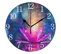 AABAO - Reloj de pared redondo con brillo de loto indio, color rosa zen, silencioso, pintura al óleo, para dormitorio, sala de estar, oficina, escuela, decoración del hogar