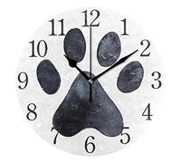 AABAO Reloj de pared redondo con impresión de huellas de perro, silencioso, pintura al óleo para dormitorio, sala de estar, oficina, escuela, decoración del hogar