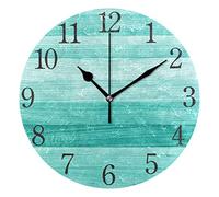 AABAO Reloj de pared redondo de madera verde turquesa verde azulado, pintura al óleo silenciosa sin tictac para dormitorio, sala de estar, oficina, escuela, decoración del hogar