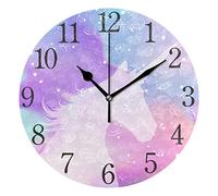 AABAO Reloj de pared redondo de unicornio con purpurina arcoíris, pintura al óleo silenciosa sin tictac para dormitorio, sala de estar, oficina, escuela, decoración del hogar