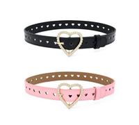 AABDTYYD 2 Cinturones De Cinturón Niño,Cinturón De Cuero De Pu Moda,Rhinestone Hollow Heart Shape Adjustable Metal Buckle Belt,Suitable For Pants,Jeans,Dresses（Rosa,Negro