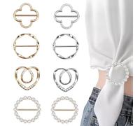 AABDTYYD 8 Clips para Anillos de Bufanda,Clips de Hebilla de Anillo de Bufanda con Perlas,Clips de Corbata de Camiseta Circulares,Clip de Círculo de Metal de Moda para Ropa de Mujer