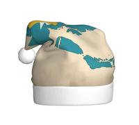 aabkjgfr Mapa de la bandera de Bahamas con estampado de islas, sombrero de Papá Noel suave y cómodo, adecuado para fiestas de Año Nuevo, en interiores y exteriores.