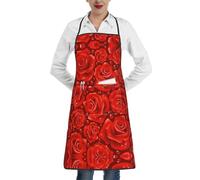 aabkjgfr Muchos delantales con estampado de rosas rojas para adultos con bolsillos y cinturones ajustables son adecuados para actividades como pintar y hornear.