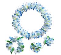 Aacehlh Juego de 4 collares hawaianos de Luau Flower Leis, pulseras y diadema, decoraciones esenciales de fiesta para cumpleaños, graduación y boda (azul)