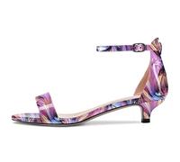 Aachcol Sandalias de mujer Peep Open Toe Kitten Zapatos de vestir con correa de tobillo de tacón bajo 1.5 pulgadas, Púrpura multicolor, 38 EU