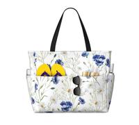 aacxzff Bolsas de viaje de playa de gran capacidad con estampado de flores silvestres y acianos con cremallera y bolsillos para viajes, vacaciones, fitness