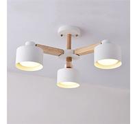 AADDFDD Luces Colgantes, lámpara LED con Pantalla de Hierro Blanco, Compatible con vestíbulo, Modernas Luces de Madera montadas en el Techo, Luces de Comedor de Madera (Color: bajo 6 Luces Blancas),