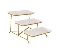 AADDFDD Soporte Tarta, Bandeja de postres de Frutas de 3 Niveles con 3 Platos de Porcelana, Juego de exhibición para Fiestas, Estante Dorado, 29 cm x 35 cm x 22,5 cm