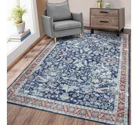 AAFUOO Alfombra bohemia tribal vintage, floral, grande, lavable, oriental, envejecida, antideslizante, de pelo bajo, para sala de estar, dormitorio, pasillo, oficina en casa, azul, 240 x 330 cm