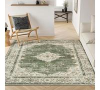 AAFUOO Alfombra Lavable, Alfombra Antigua, Alfombra Oriental Grande Estilo Bohemio Vintage Antideslizante para Sala de Estar, Dormitorio, Alfombra con Estampado Retro Desgastado, Verde 60 x 120 cm