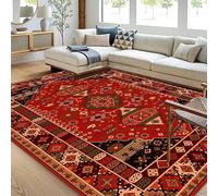 AAFUOO Alfombra Oriental Vintage de 240 x 300 cm, Lavable, Grande, para Sala de Estar, Alfombra roja Retro Tradicional Antideslizante, Estilo Bohemio, para Dormitorio, Comedor, Pasillo y Cocina