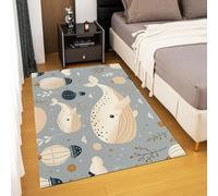 AAFUOO Linda Alfombra De Dibujos Animados para Habitación Infantil 120 X 170 Cm Ballena Y Globo Aerostático De Estilo Escandinavo Alfombra Dormitorio Alfombra Antideslizante para Sala De Estar Gris