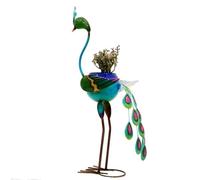 AAHIFIT Macetero de metal con forma de flamenco de pie, decoración de jardín del hogar, arte de metal para patio, césped y jardín (pavo real)