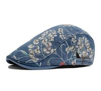 AAIXXIZAO Boinas Sombreros Boina De Mezclilla con Estampado Vintage para Mujeres Hombres Gorra De Vendedor De Noticias De Algodón Visera Casual Sombrero Plano De Moda Boinas Ajustables Azul