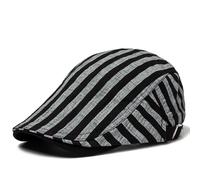AAIXXIZAO Boinas Sombreros Boina Fina Moda Hombres Vintage Cuadros Visera De Lino De Algodón Gorras Planas para Mujer Boinas Casual Mujer Ajustable54-59Cm Rayasgris