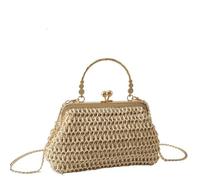 AAIXXIZAO Bolsa De Paja Bolso De Mano Tejido Cadena Bolso De Mano Femenino Cena Sencilla Hecho A Mano Casual Elegante Bolso De Noche Portátil Beige