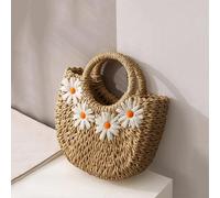 AAIXXIZAO Bolsa De Paja Bolsos De Playa De Paja Tejidos A Mano para Mujer Bolso De Hombro Bohemio Bolsos Bandolera De Viaje Bohemios Bolsos De Mano 20X7X19Cm Khaki4Daisy