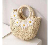 AAIXXIZAO Bolsa De Paja Bolsos De Playa De Paja Tejidos A Mano para Mujer Bolso De Hombro Hecho A Mano Bolsos Bandolera De Viaje Bohemios Bolsos De Mano 20X7X19Cm Beige4Daisy