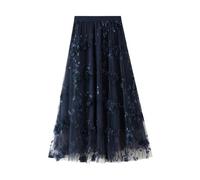 AAIXXIZAO Faldas De Tubo Mujer Falda De Malla Bordada Floral para Mujer Jacquard De Flores Casual Cintura Alta Falda Larga Faldas De Tul Swing Streetwear Talla Única Azul Marino
