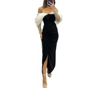 AAIXXIZAO Vestidos Vestir Dress Mujer Sexy Vestidos De Noche De Cintura Alta Ropa De Mujer De Moda Vestido De Fiesta Elegante con Hombros para Mujer S Negroblanco