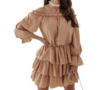 AAIXXIZAO Vestidos Vestir Dress Vestido De Mujer De Color Sólido con Cuello Oblicuo Y Mini Vestido De Mujer con Dobladillo De Manga Larga Ropa De Calle L Caqui