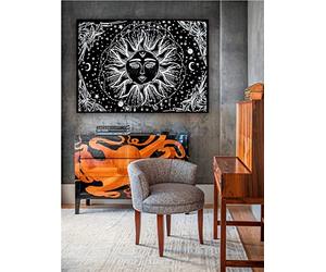 Aakarshan Tapiz de tarot Sol Luna Estrella Misterioso Medieval Psicodélico Adivinación Colgante de Pared Tapices de Algodón Indio Manta Hippie Mandala Boho Ropa de Cama Yoga Meditación