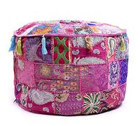 Aakriti Gallery - Puf Indio Aakriti con puf Bordado, algodón Indio, otomano, Funda de otomano con decoración étnica - Funda (Rosa, 46 x 33 cm)