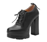 aanieshoeya Derby Zapatos de tacón de piel elegantes Tacón bloque Tacones altos Plataforma, Negro , 35 EU