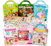 Aannanl 6 Libro Pegatinas 2,3,4 Años,Juego de Libros de Pegatinas Reutilizables con Stickers Infantiles 3D Hinchadas: Elfos,Castillos de Princesas,Mascotas,Dormitorios,Chicas de Moda,Sirenas