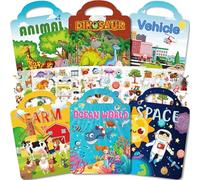 Aannanl 6 Libro Pegatinas Reutilizables,3D Libro de Pegatinas Infantiles 2 3 4 Años incluyendo Animales, Granjas, Dinosaurios, Océanos, Espacios, Vehículos,Juguetes de Viaje para Niños y Regalos de Cu