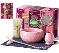 AANQQ Kit Matcha Rosa: Matcha Set 7 piezas - Cuenco de matcha con pico 560 ml - Chasen bambú matcha - Cuchara matcha y Colador de matcha Kit té matcha, Ideal para principiantes y amantes del matcha