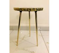 AANTHROPOLOGY by Rhea Blue Agate - Mesa de centro con borde orgánico (dorado - acabado), diámetro (12 pulgadas)