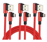 AAOTOKK 3Pie USB 2.0 A 90 Grados Cable de ángulo Recto Macho a Macho Cable de Carga Sincronización Rápida,Adecuado Para Android,Samsung,LG,Huawei,teléfonos inteligentes,etc(Rojo/3Unidades)