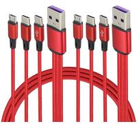 AAOTOKK 4 Pie Cable de Carga Multifuncional de 3 en 1,USB 2.0 a Revolución Doble Tipo C+Micro USB Cable Tejido de Nylon de Carga Pública,Carga rápida 2A,Compatible con Móvil/Android(2-Unidades/Rojo)