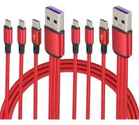 AAOTOKK 4Pie/2Unidades 3 en 1 USB 2.0 A Macho a 1Tipo C+2Micro Macho Nylon Cable Tejido Carga Rápida,Compatible con Teléfonos de Audio Dispositivos de interfaz USB Micro/C(Rojo-1Tipo C+2Micro)