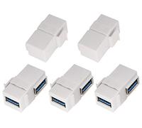 AAOTOKK 90 Grados 3.0 USB Keystone Acoplador de Ángulo Recto USB 3.0 A Keystone Hembra a Hembra Jack Insert Adaptador de Acoplamiento para Panel de Salida de Placa de Pared (Blanco/5 Unidades)