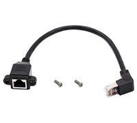AAOTOKK 90 Grados Cat 6 Cable Ethernet Ángulo Descendente de RJ45 Macho a Hembra Blindado Ethernet Conector de Red Tornillo Montaje en Panel Cable de Extensión para Enrutador,Módem(30cm/1Pie Abajo)