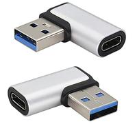 AAOTOKK Adaptador de ángulo recto USB C a USB A 3.0 90 Grados USB tipo C Hembra a USB 3.0A Macho(OTG)para PC,Computadora Portátil,Banco de Energía,Cargador más Dispositivos USB Tipo C(2Unidades-Plata)