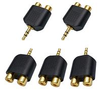 AAOTOKK Adaptador Divisor de 3,5 mm a RCA Chapado en Oro, 3 Polos 3,5 mm (1/8 Pulgadas) Audio estéreo Macho a 2 RCA Hembra AUX Audio Y Adaptador Divisor convertidor (5 Unidades)