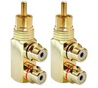 AAOTOKK Ángulo Recto RCA Y Divisor Adaptador, Chapado en Oro 90 Grados RCA Macho a 2 RCA Hembra Jack Audio Video Y Divisor Adaptadores AV TV Conector de Metal (2 Unidades/1 a 2)