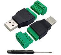 AAOTOKK USB 2.0 A Adaptador Bloque Terminales Tornillo USB 2.0 A Macho a 5 Pines Hembra Terminales Protección Tornillo Perno Conector Enchufable para Carga y Transferencia Datos(2 Unidades/Macho)