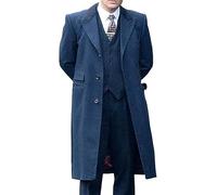 AAOutfitz Gabardina Peaky Blinders con cuello de terciopelo, Azul - Lana, L
