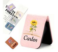 AAQ Marcapáginas Magnéticos Personalizados para Mujer con Flores de Cumpleaños Marcapaginas Personalizado de Cuero PU con Nombre para Amantes de la Lectura (Flores de cumpleaños)