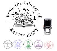 AAQ Sello de Libro en Relieve Personalizado, Prensa de Gofrado para Libros, Sellos de libros en relieve con nombres y diseños florales, Ex Libris Personalizado (Sello de tinta)