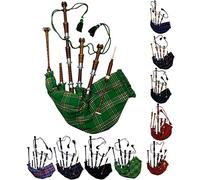 AAR Gaita escocesa de tamaño completo de palisandro o acabado negro con monturas lisas plateadas, libro de tutores gratis, bolsa de transporte, dron, lengüetas (marrón, verde nacional)