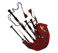 AAR Scottish Bagpipe Palisandro Royal Stewart Tartan acabado negro con soportes plateados, libro de tutores, bolsa de transporte, drone, cañas