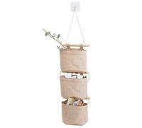 AARAINBOW 1 mini bolsa de almacenamiento de tela de lino de algodón desmontable, plegable, lavable, con 3 bolsillos sobre la pared, organizador de puerta para habitación y baño (caqui)