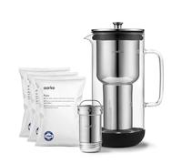 Aarke Purifier, jarra filtrante de agua en vidrio y acero inoxidable (2,4 L / 10 tazas) + pack de 3 bolsas de recarga de filtro Pure