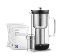 Aarke Purifier, Jarra Filtrante de Agua Fabricada en Vidrio y Acero Inoxidable, 2.4L + Paquete de 3 Bolsas de Filtro Enriched